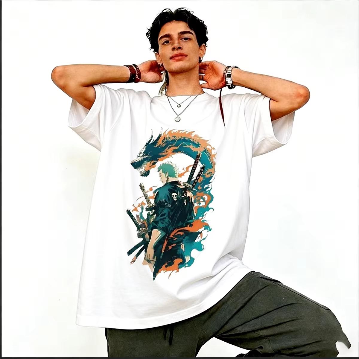 

One Piece Print Cartoon Tshirt for Men 2026 Summer Fashion Loose Street Casual Style 4XL