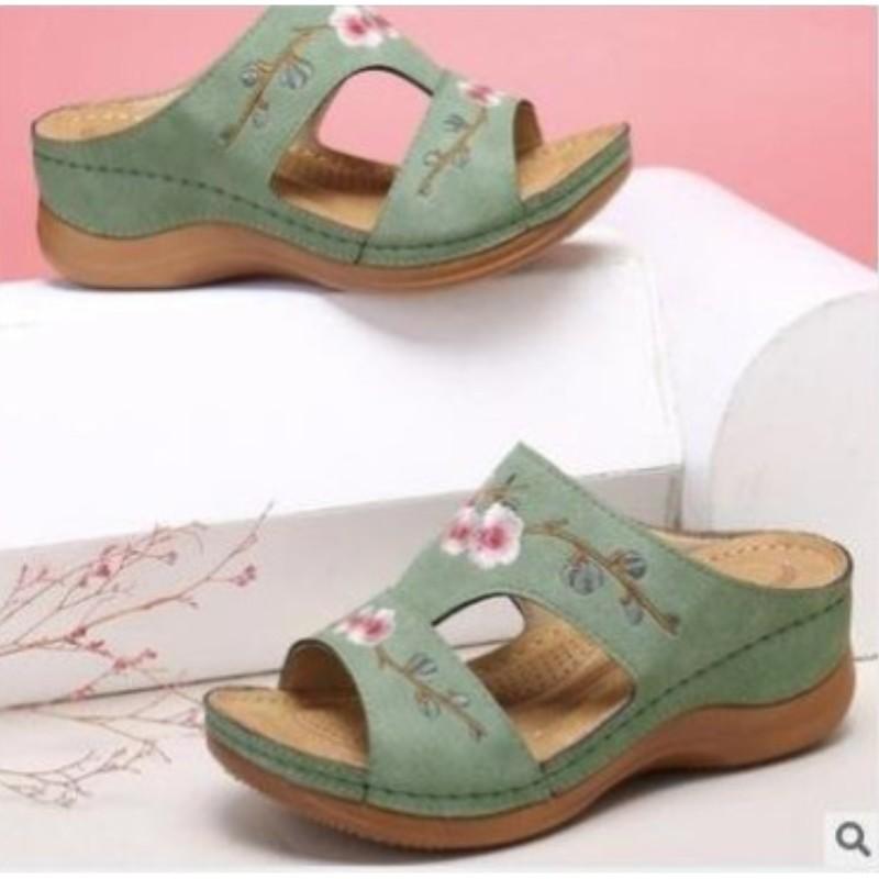 

Женские летние дизайнерские босоножки с толстой подошвой и вышивкой, повседневные туфли на круглом каблуке 35