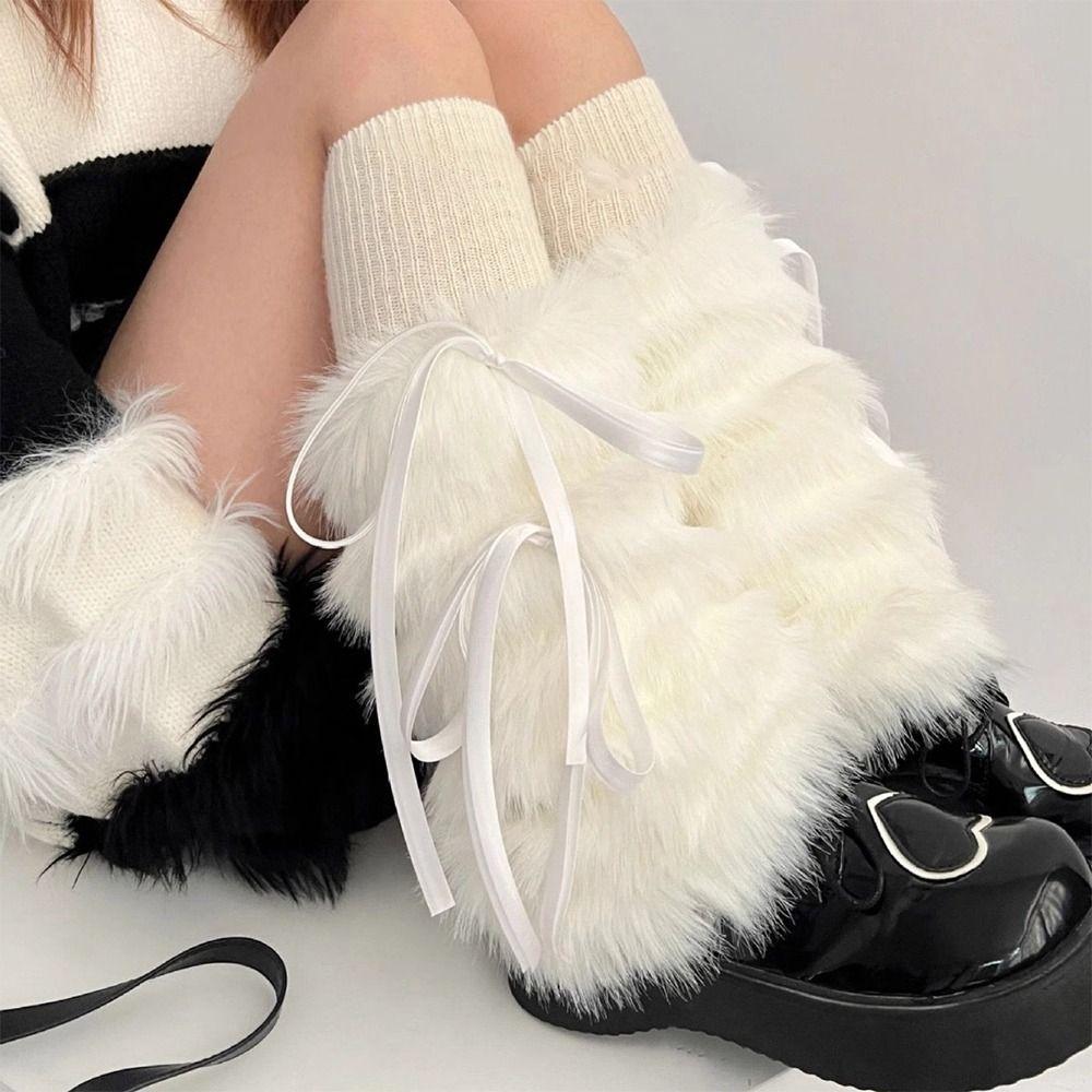 

Ribbon Bowknot Warm Knee Pads Thickened Leg Sleeves JK Winter Socks Women чорний
