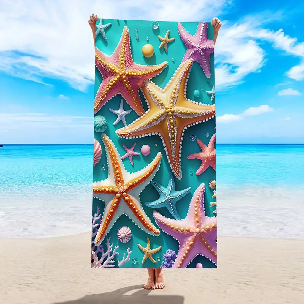 Zomer Zee Zeester Schelp Print Strandlaken Schattig Koraal Ontwerp Extra Groot Handdoek Sneldrogend Zandvrij Absorberend Stranddeken