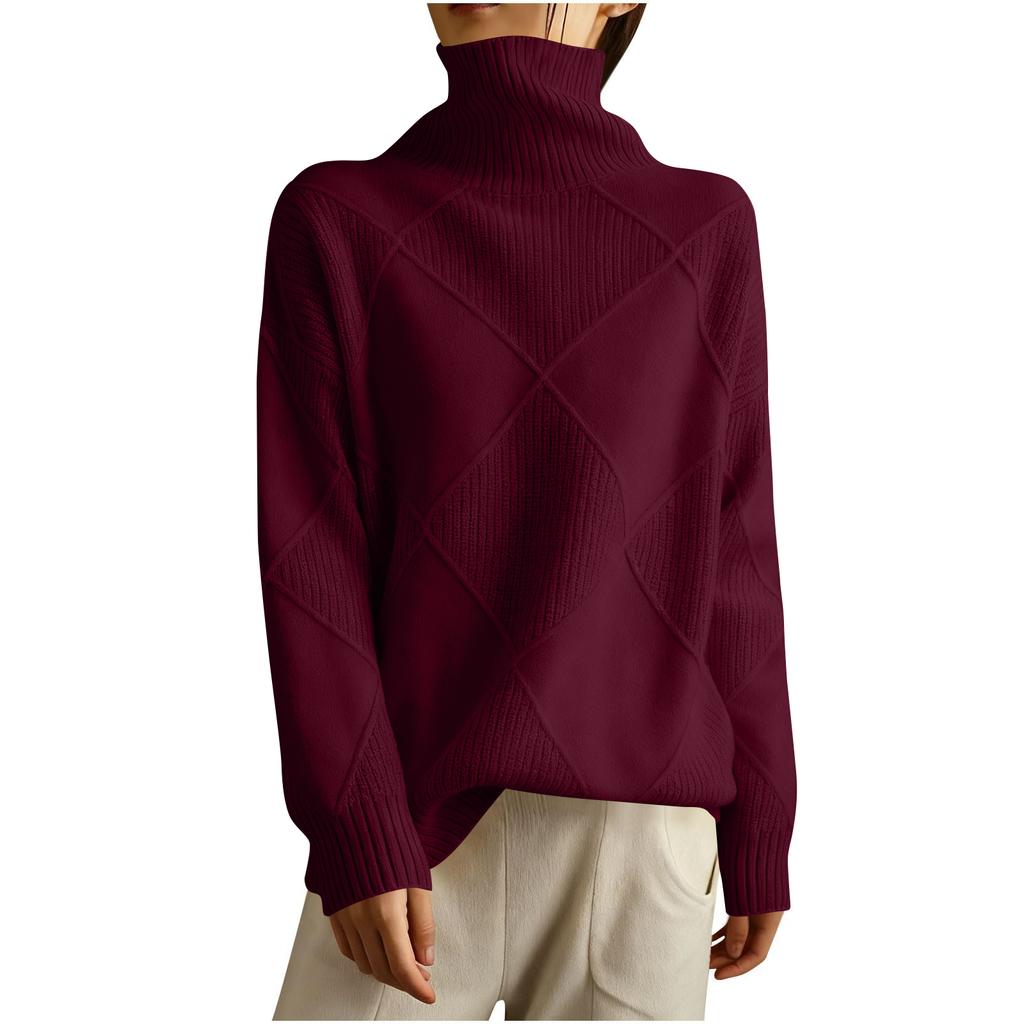 Women's Solid Color High Neck Knitted Top, Casual Commuting Loose Sweater