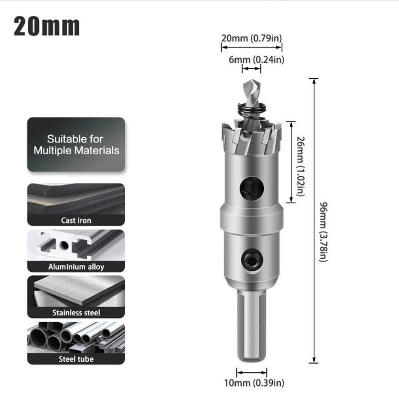 

Сверло с твердосплавным наконечником TCT, сверло-кольцевая пила, фреза для сверления металлических сплавов из нержавеющей стали 20mm серый