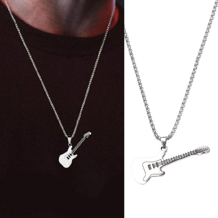 Street Mini Rock Music Guitar Pendant Fashion Titanium Steel Necklace Jewelry