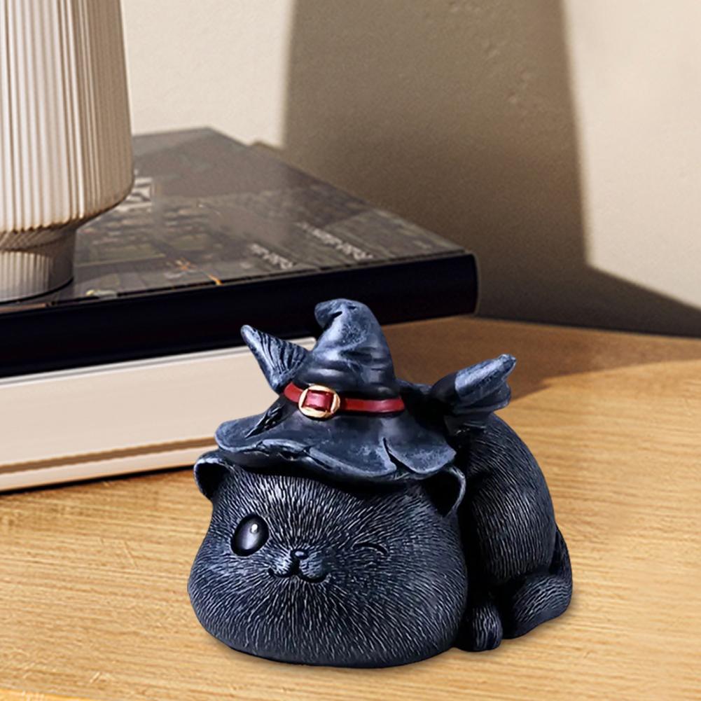 Resin Cat Figurines Hand-painted Magician Cat Statue for Halloween Decor Collectible Cat Figurine Sculpture for Home Table Shelf