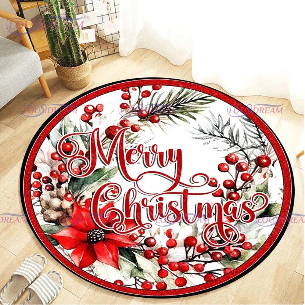 Christmas Snowman Round Carpet Floor Mat Living Room Carpet Kitchen Mat Santa Claus Carpet Picnic Mat Children's Room Decor