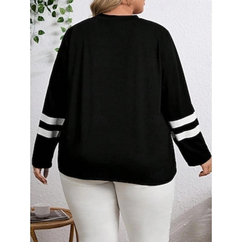 Women's T shirt Plus Size Tee Daily Casual Long Sleeve Black Spring Fall