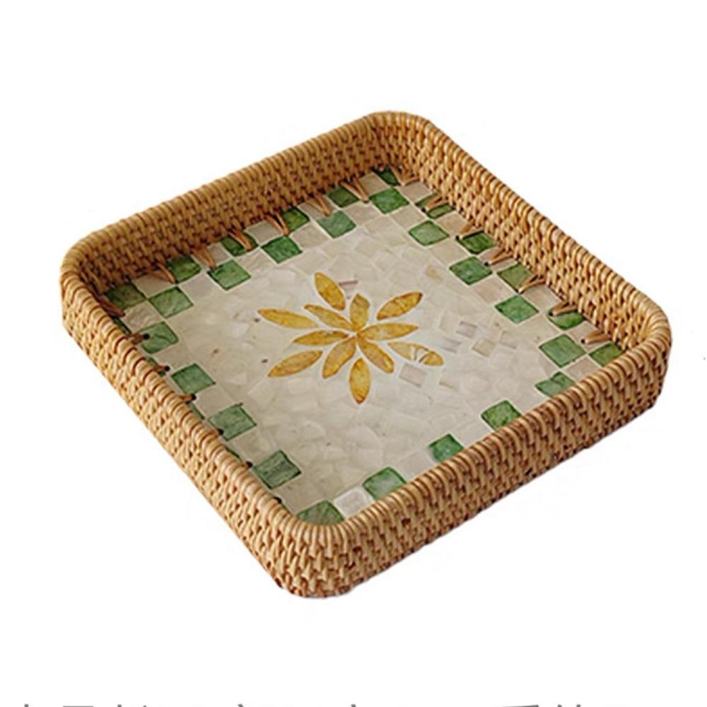 Hand Woven Rattan Shell Tray Colorful Bread Baskets Tray Splicing Shell Rattan Basket  Living Room