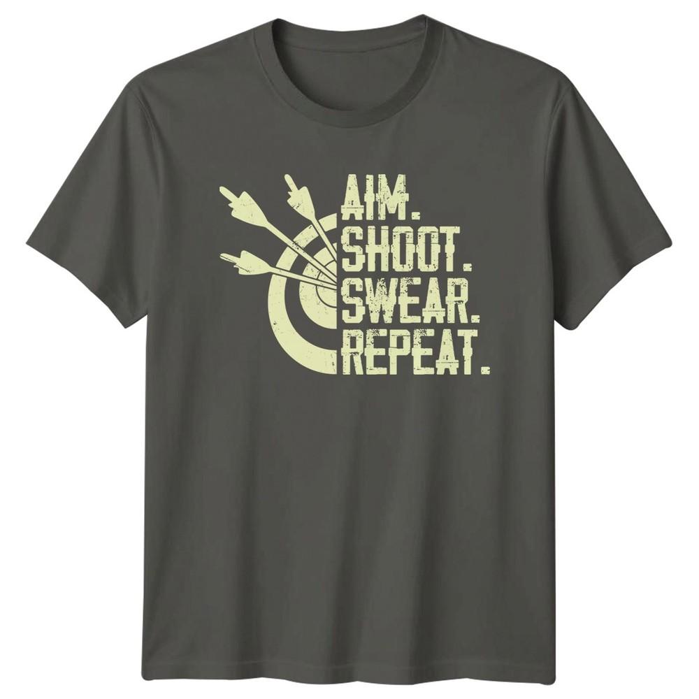 Aim Shoot Swear Repeat TShirt Bowhunting Archery 2026 Birthday Gift For Him