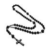 Natural Black Onyx Beads Catholic Christ Rosary Necklaces Hematite Cross Pendant Men Necklace Meditation Mala Jewelry