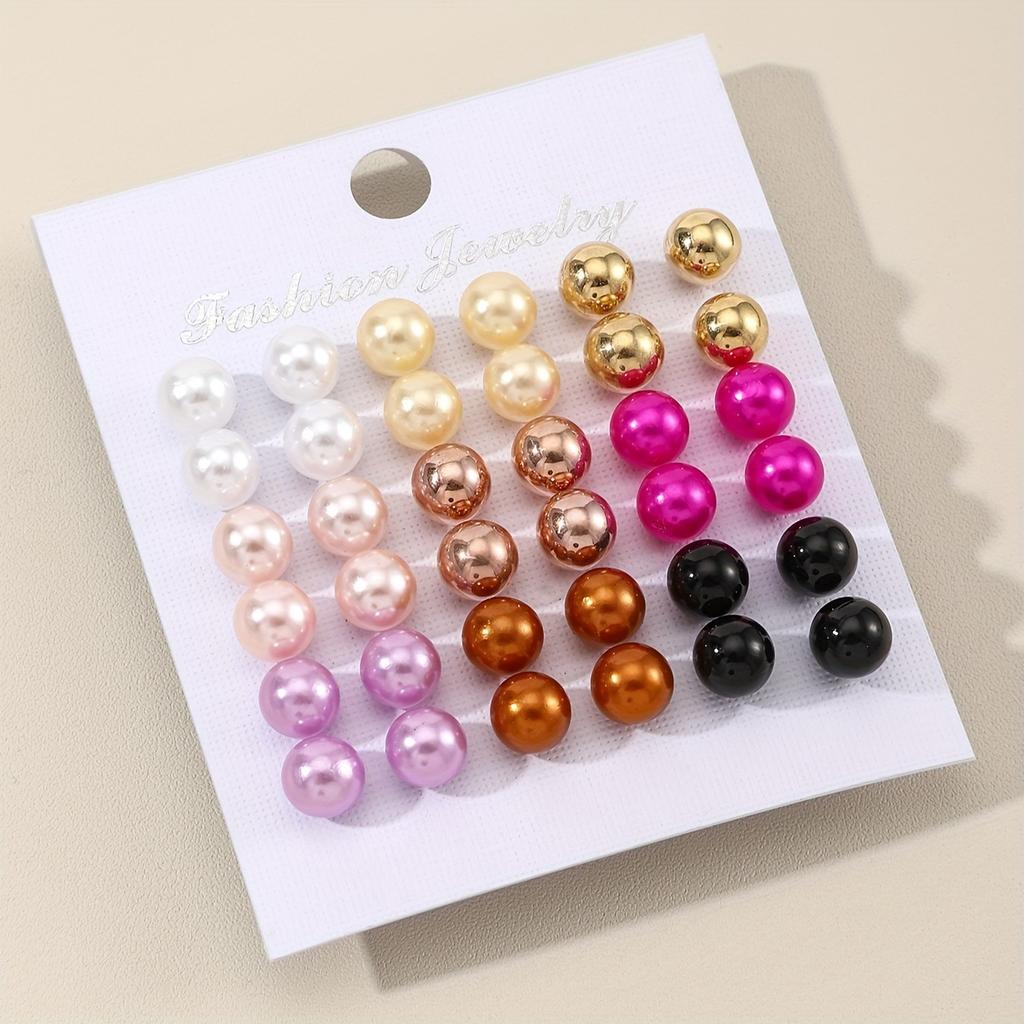 For simple summer women's colorful pearl stud earrings set party matching girl earrings earrings