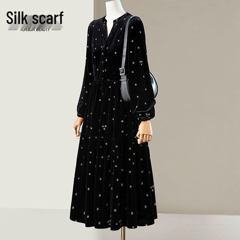 Silkbyer Elegant Embroidered V-neck A-line Dress XL