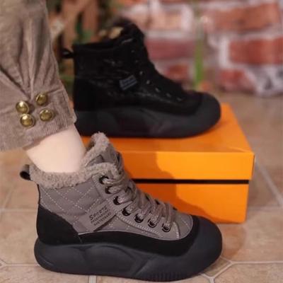 2025 New High-top Thick-soled Winter Velvet Warm Cotton Shoes Women's Casual Shoes Non-slip Floor Boots Short Boots