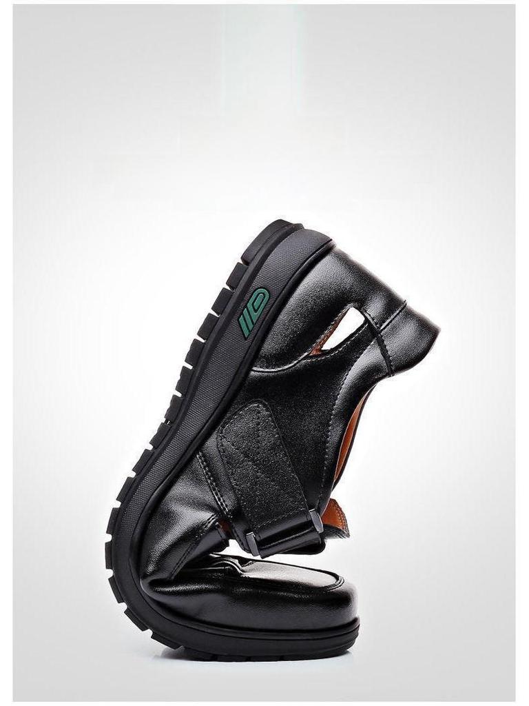 "Pánské černé kožené protiskluzové business casual sandály pro střední věk a seniory"