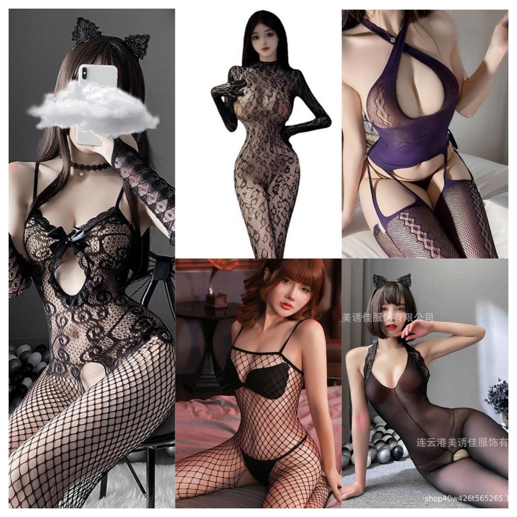 Sexy Lingerie Tight Sexy Suit Uniform Seduction Women's Transparent Open Crotch Mesh One-piece Stockings Mesh