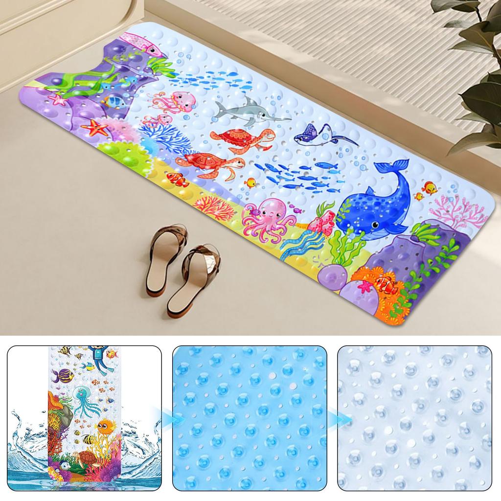 40x100cm Cute Cartoon Sea World Shower Bathtub Mats With Sucker Non-Slip Bath Mat Soft Pad Kid'S Elder Carpet Rug