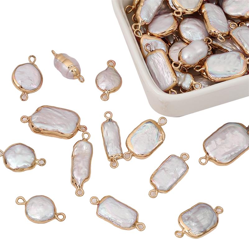 Natural Freshwater Pearls Irregular Gold Edging Double Hanging Pendants For DIY Necklace Bracelet Earrings Jewelry Making