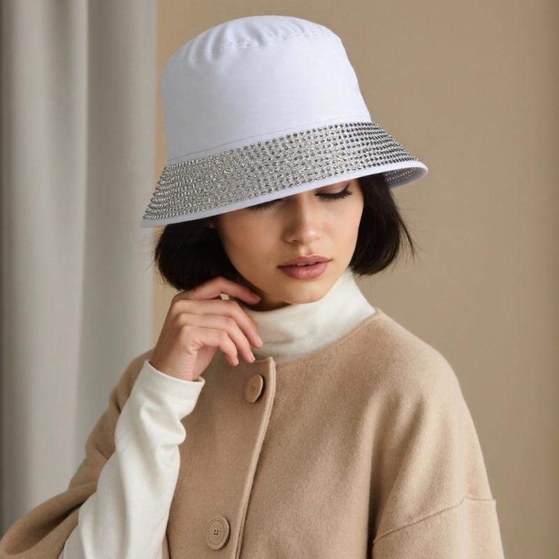 Fisherman Hat Bucket Hat for Girls Rhinestones Blingbling Hat for Sports Gym Mountain Camping Hat Outdoor Sunshade
