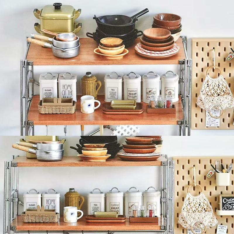 3Pcs Mini Kitchen Storage Container Square 1/6 Scale Miniature Dollhouse Coffee Bean Tin For Doll Accessories Toy