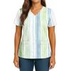 Women's Gradient Print V-Neck Double Pocket Short Sleeves Hem Slit Uniform Caregiver Top