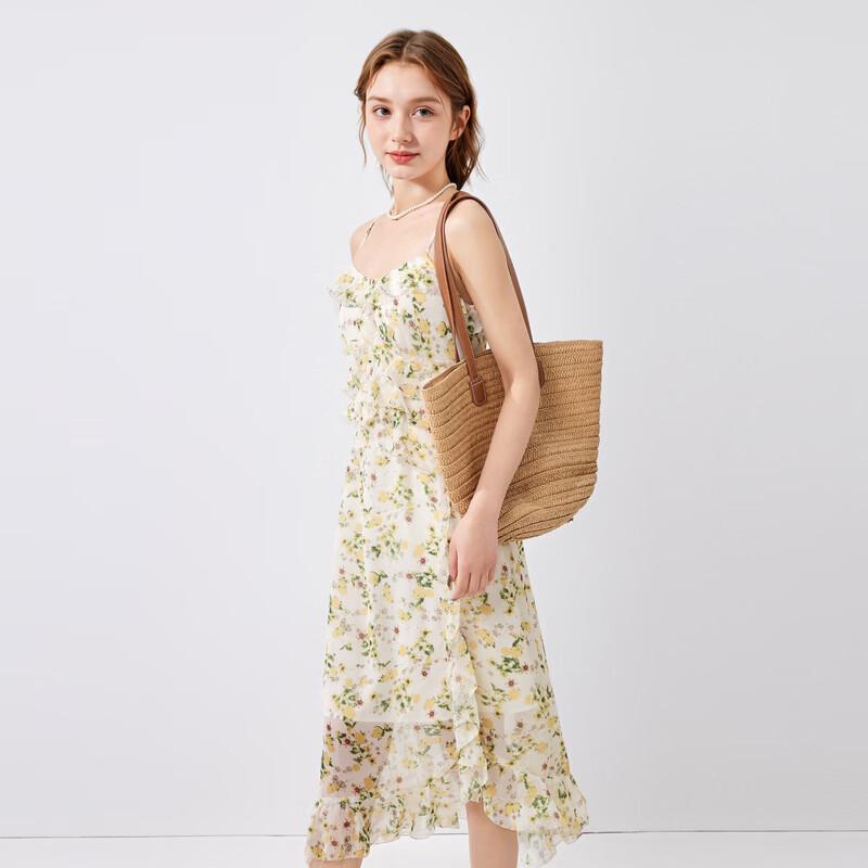 Qiusui Yiren Floral Ruffle Chiffon Dress