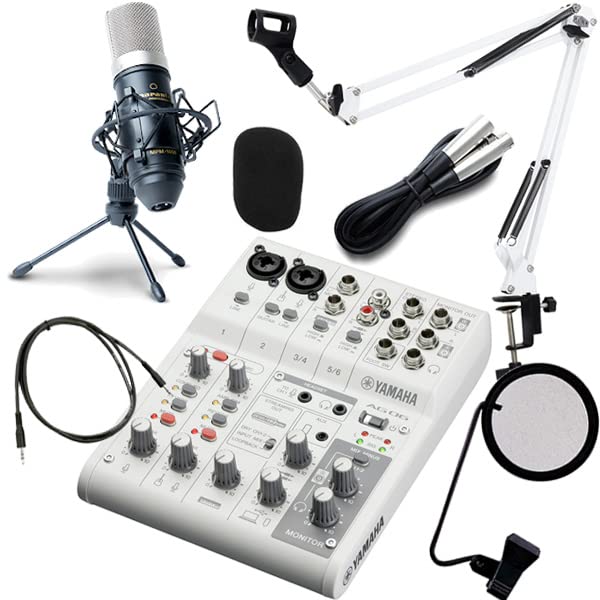 

YAMAHA mixer AG06MK2 W (white) + condenser microphone MPM1000 + arm-type stand MPC1 (white) + pop guard PO-5S + mini cable distribution set (white)