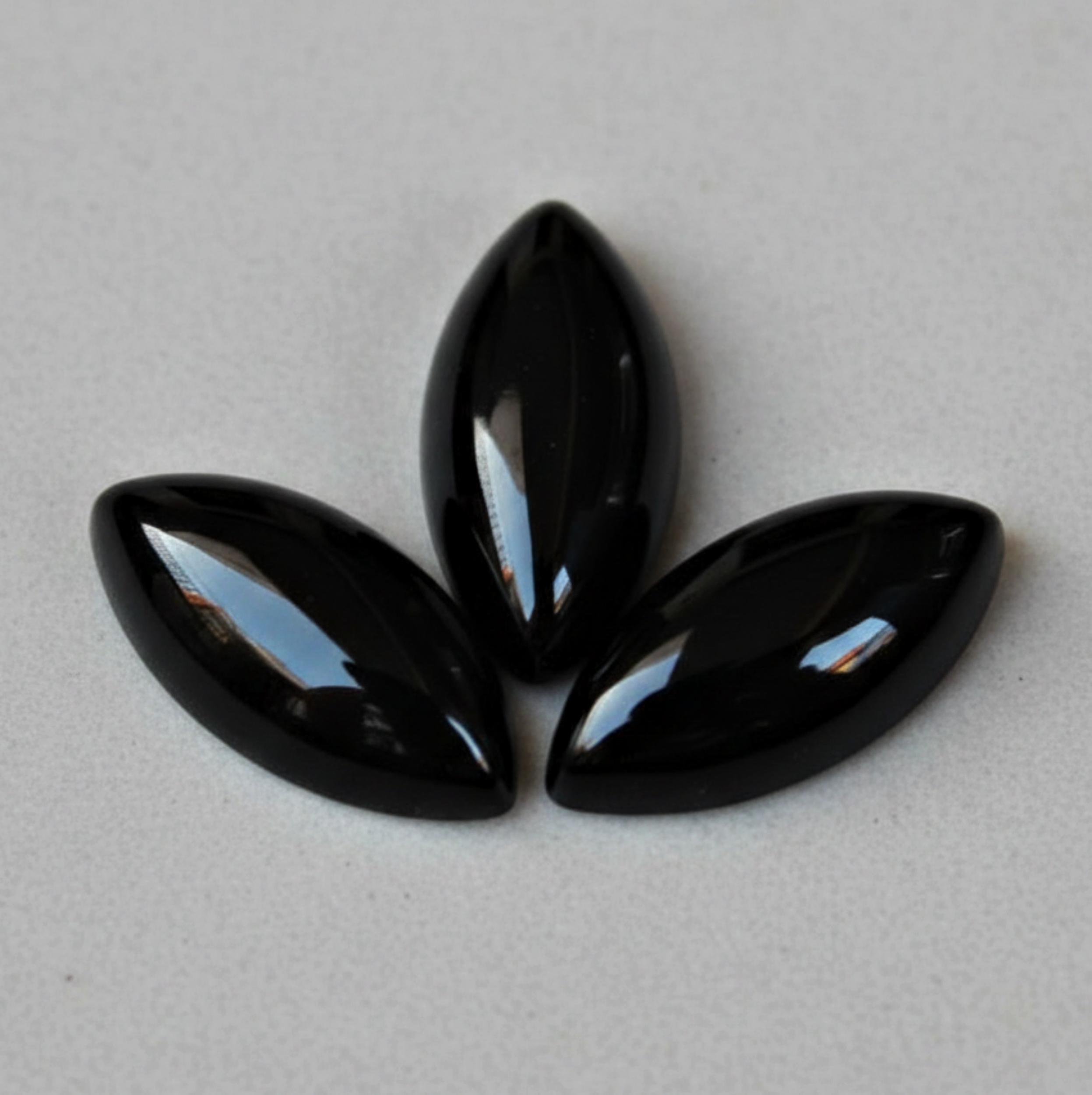 Black Onyx Marquise Cabochons, Polished Black Onyx Flatback Gemstones, Calibrated Onyx Stones, Jewelry Making Supplies 5x10mm чёрный