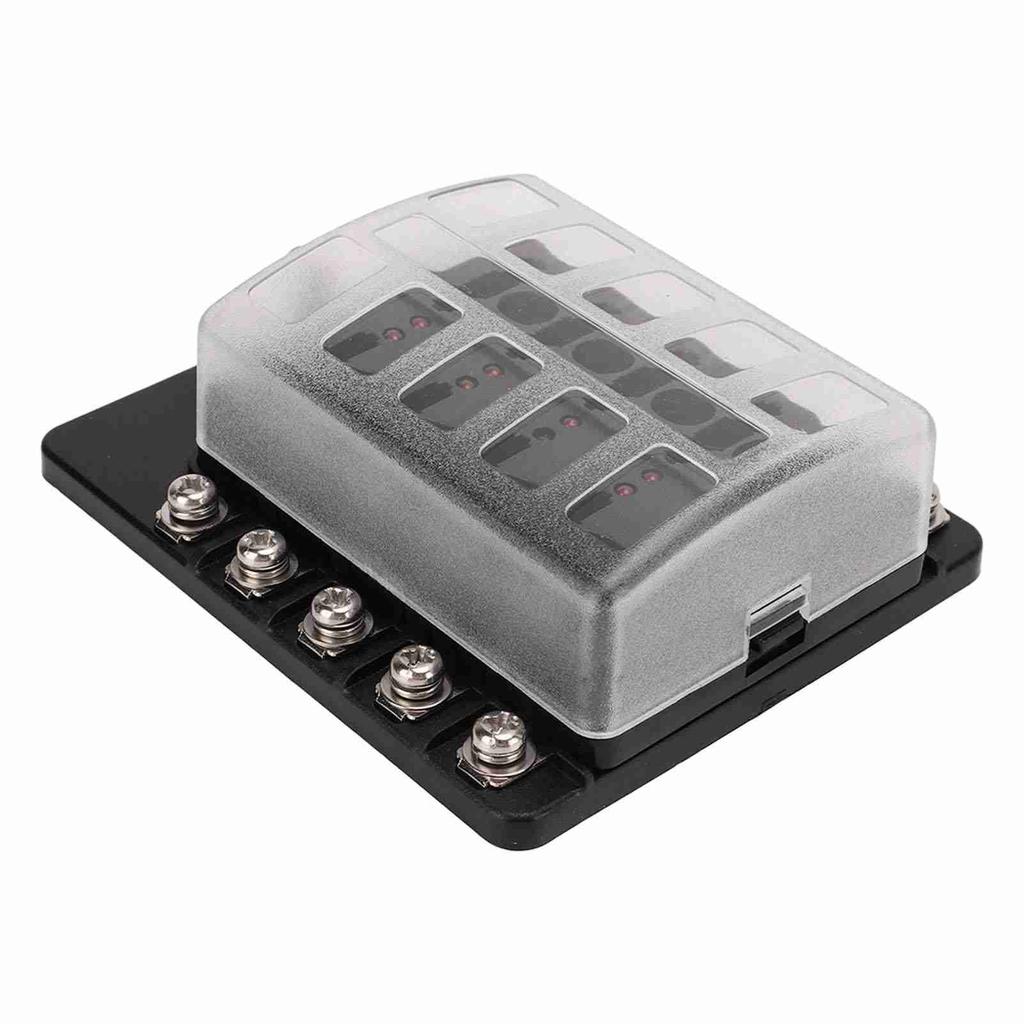 10-fach Flachsicherungskasten 10?32V 100A Nennleistung Staubdichte Clip-On-Abdeckung mit roter LED-Anzeige für Auto Wohnmobil