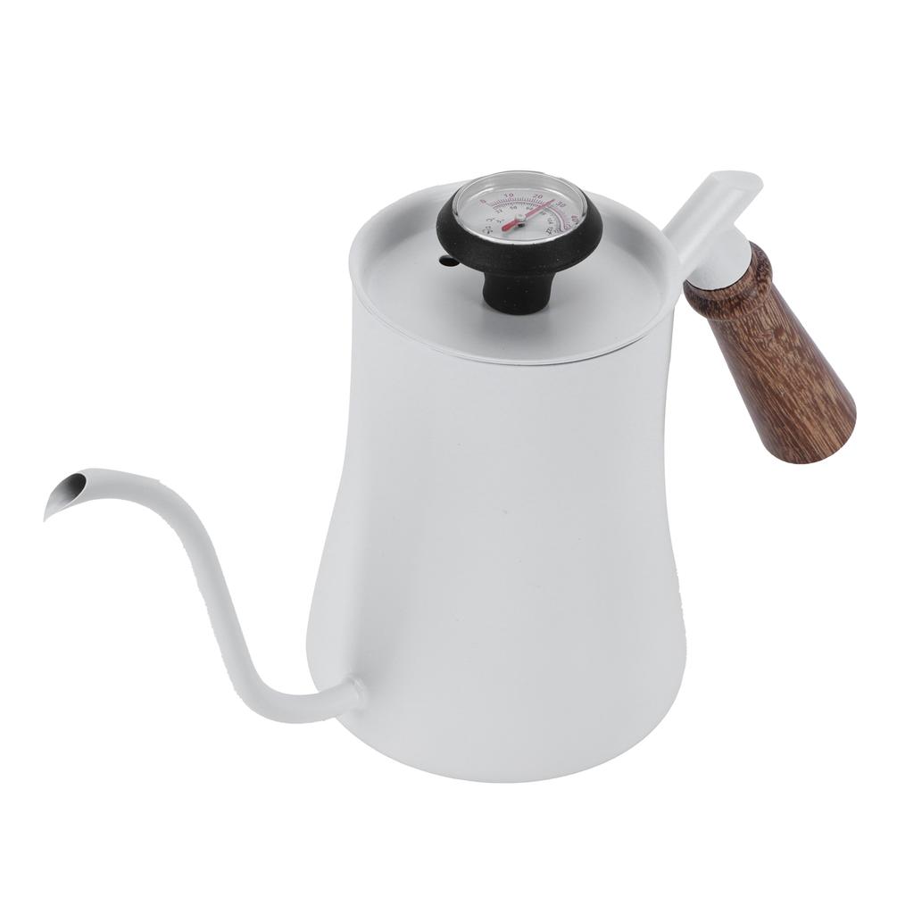 650ml Hängeohr Handkaffeekanne Edelstahl Tropfkaffeegeschirr Werkzeug mit ThermometerWeiß
