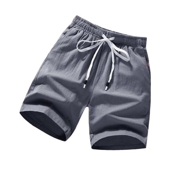 

Мужские шорты до колена на шнурке с эластичной резинкой на талии, сплошной цвет, свободные карманы, большие размеры, мягкие дышащие повседневные спортивные пляжные шорты для бега L темно-серого