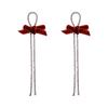 New Fashionable Flocked Earrings, Silver Needle Bow Earrings, High-end Feeling, Niche Red Earrings