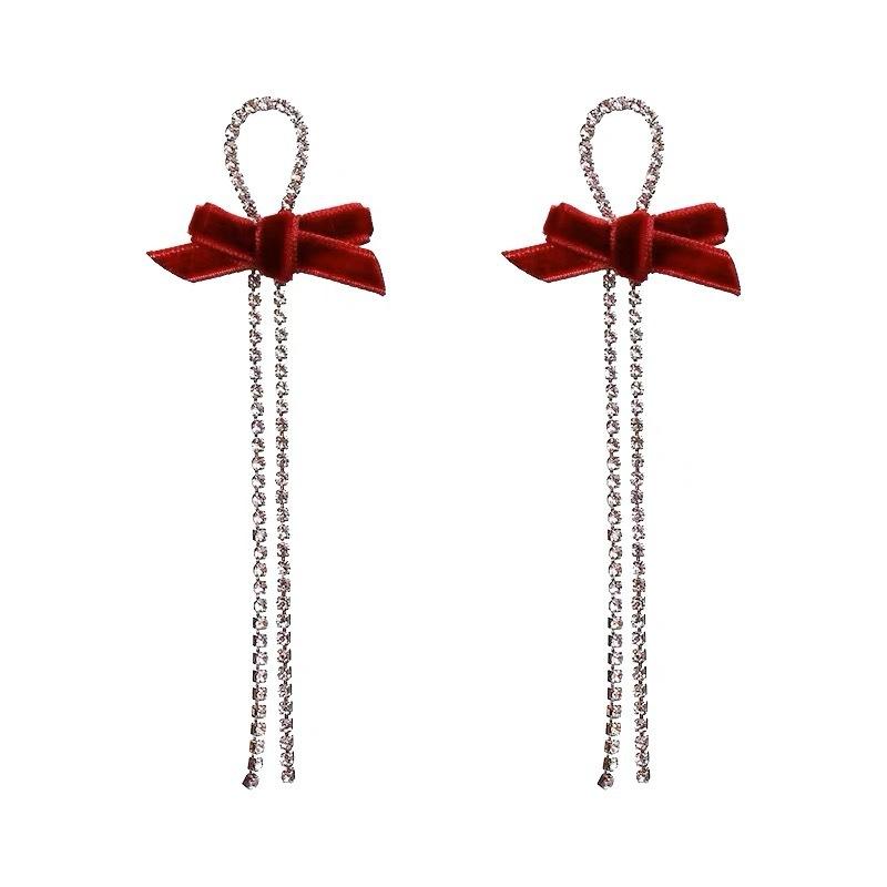 New Fashionable Flocked Earrings, Silver Needle Bow Earrings, High-end Feeling, Niche Red Earrings