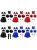Set da cheerleader per bambine, con paillettes, a righe incrociate, scollo a V frontale, senza maniche, top corto, gonna plissettata, con 1 fiocco, copricapo e 2 fiori a mano