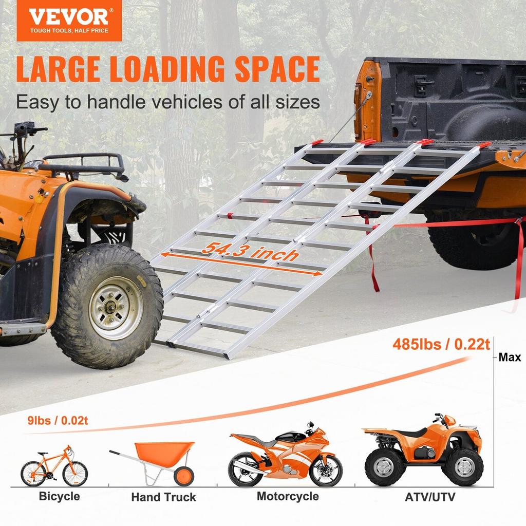 Aluminum Ramps, 1500 Lbs, Tri-Fold Ramp with Load Straps, Folding Loading Ramp for Motorcycle, Tractor, ATV/UTV, Trucks, Lawn Mower, Snow Blower, 77"L