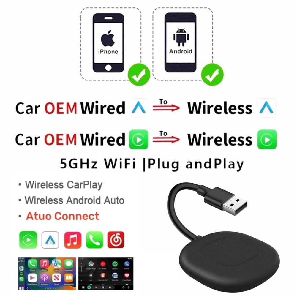 New 2 In1 Carplay& Android Auto Mini Box Wireless Carplay Adapter Wired To Wireless Carplay For USB Dongle Plug And Play 5G Wifi