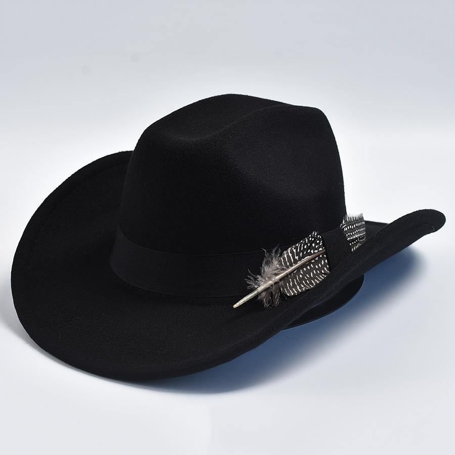 

Handmade Feathers Cowboy Hat For Men s Vintage Curved Brim Gentleman Fedora Jazz Cap Sombrero Hombre One Size чёрный