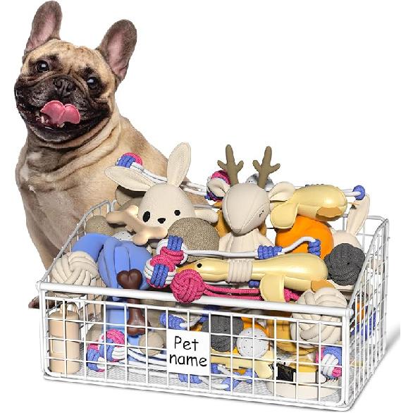 Dog Toy Bin Toy Basket Metal Storage Box with Handles Dog Organizer Chew-Proof Dog Toy Box Blankets Leashes Chest Puppy Dog Toy Storage Container White-White 5490₽