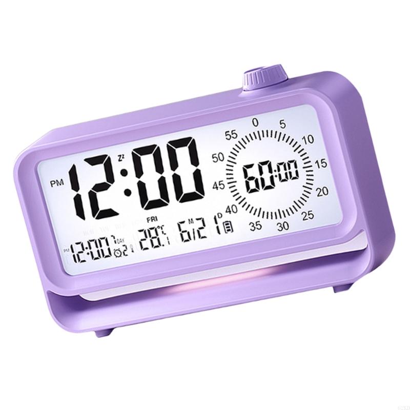 62KD Rechargeable Kids Digital Alarm Clock 60 Minutes Visual Timers LCD Display Clock with Night Light for Time Management