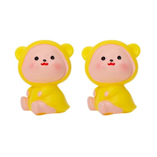 2Pcs Mini Raincoat Bears Mini Resin Figures Small Miniature Bear Cute Tiny Bears