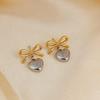 Heart Pendant Bow Stud Earrings for Women - High-end Feel Accessory