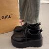 Fashion Women's Thick Soled 7CM Leather Shoes New British Lacing Non-slip Punk Loafers Versatile Retro Platform Casual Heighten Shoes