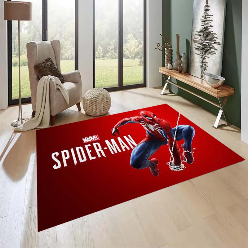 New custom-designed, cool Spider-Man rugs are available for your entryway, bathroom, and bedroom – featuring a spiderweb pattern