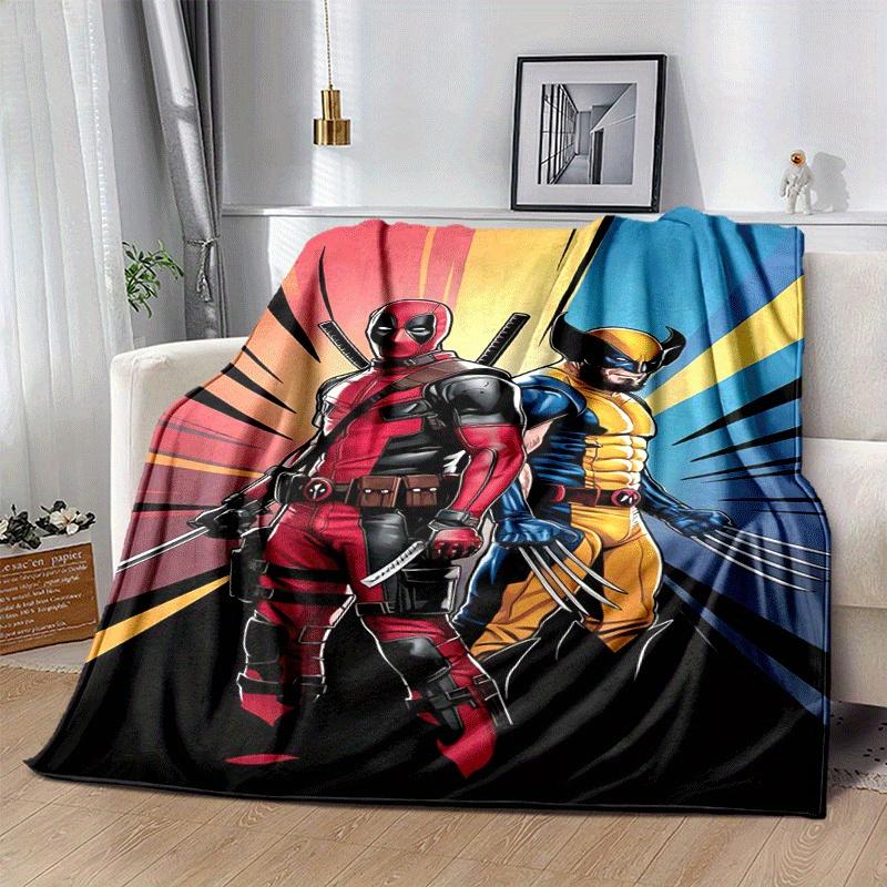1 vnt. Deadpool ir Wolverine spausdinimo pledas - Minkštas, visų sezonų užtiesalas svetainei, miegamajam, personalizuota dovana su žavingu animacinių filmukų dizainu