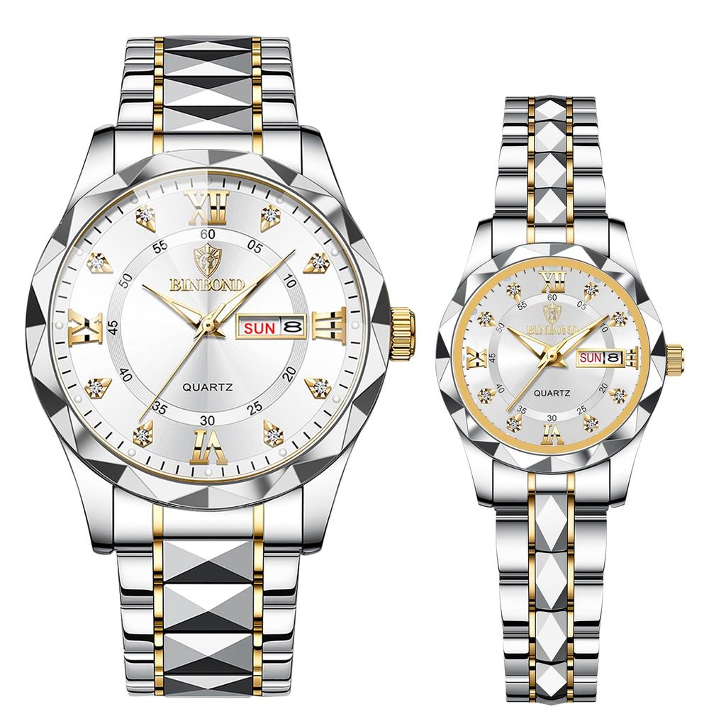 Waterproof and Rainproof Wristwatch with Luminous Round Stainless Calendar White Large and Perfect for Business or Formal A Perfect Gift for and New
