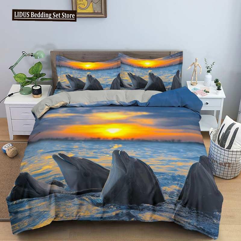 Dolphin Duvet Cover Set 2/3Pcs Marine Life Pillow Case Bedding Sets King Twin Full Queen Size Polyester Quilt Cover For Teens