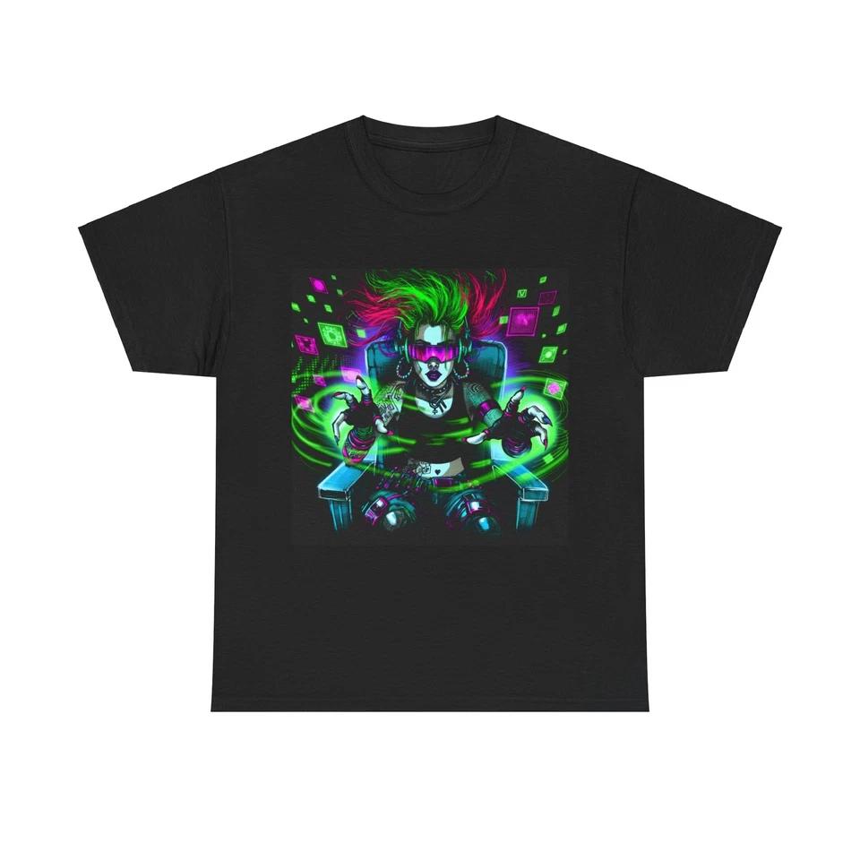 Unisex Adult T Shirt Cyberpunk Hacker Neon Outfit Pen Ink 2XL
