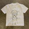 Anime Girl Graphic T Shirt Distressed Sketch Sad Cute Character Summer Unisex Cotton Short Sleeve Alt Grunge Harajuku Tee Tops