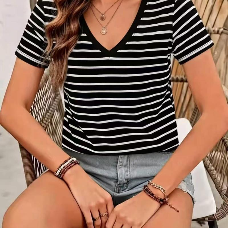 Sommer Damen 3D-Druck V-Ausschnitt T-Shirt Mode Vielseitig Atmungsaktiv Trend Lässig