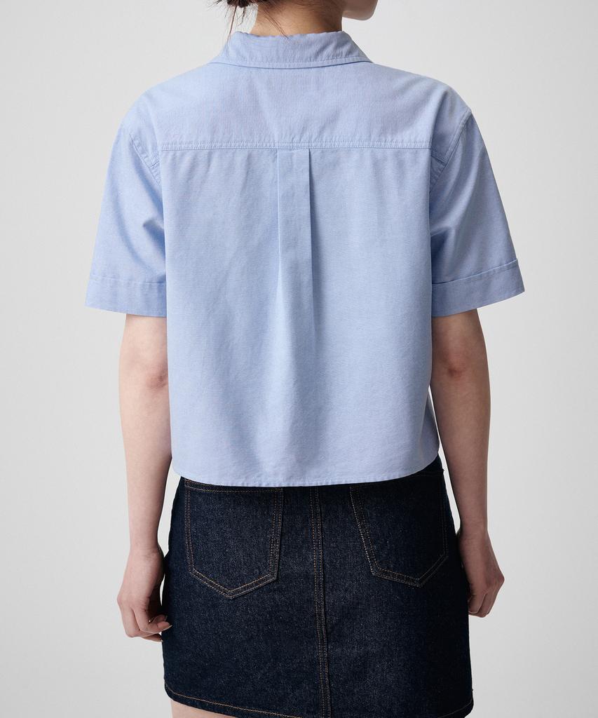 MUSINSA STANDARD WOMAN Women'S Oxford Crop Short Sleeve Shirt [Blue]