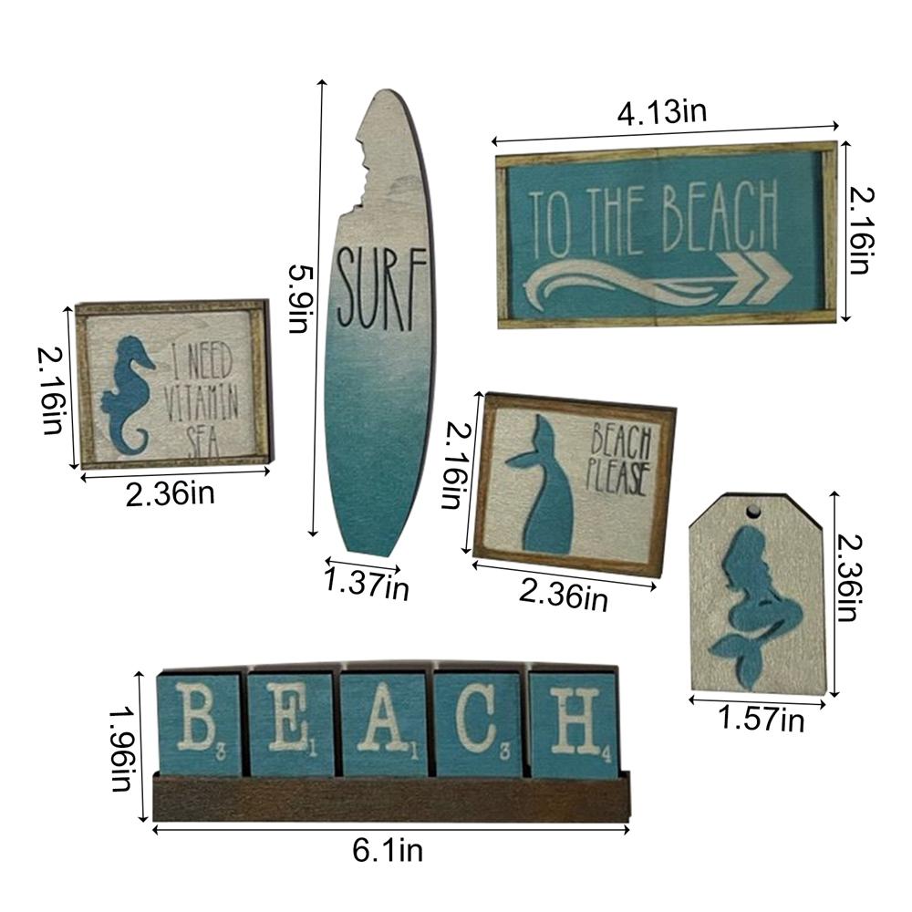 Wooden Beach Mermaid Theme Sign Tiered Tray Decoration Wood Seaside Figurines Plaque Coastal Bar Decoration Desk Ornament