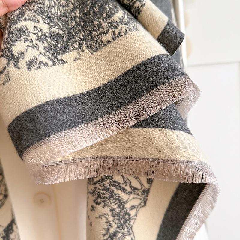Retro Double-Sided Printing Imitation Cashmere Women'S Scarf Winter Fashion High Temperament Thickened Warm Versatile Shawl